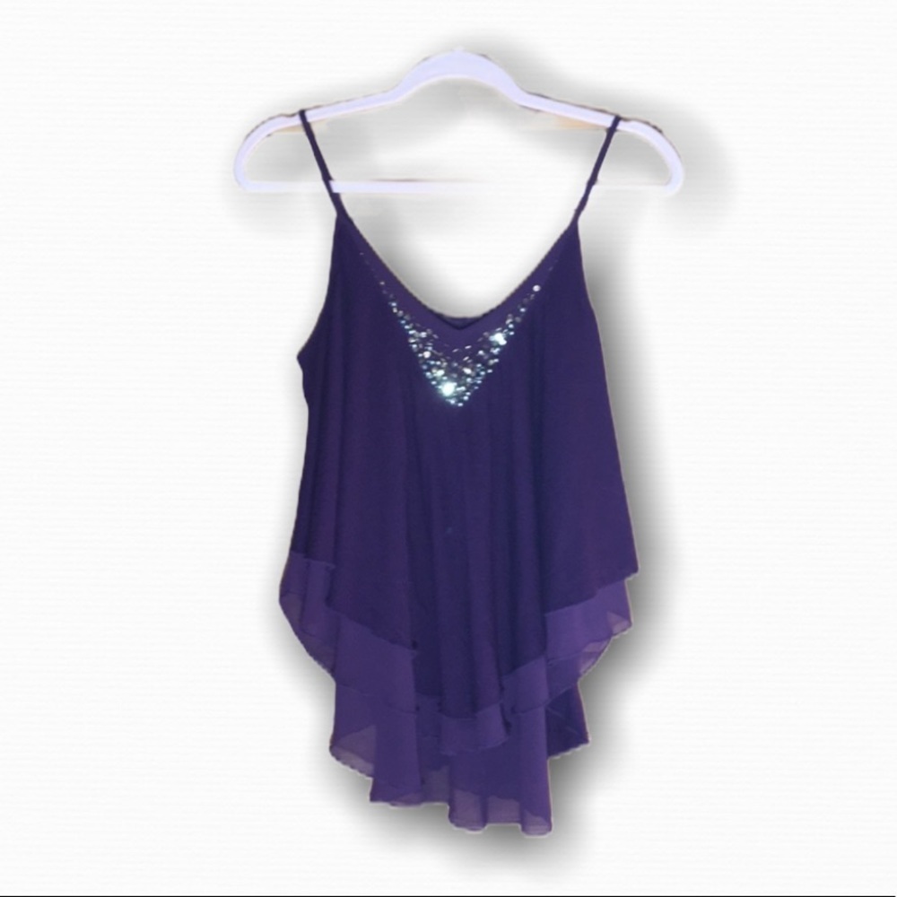 EXPRESS Plum Layered Boho Top with Gold Sequins S